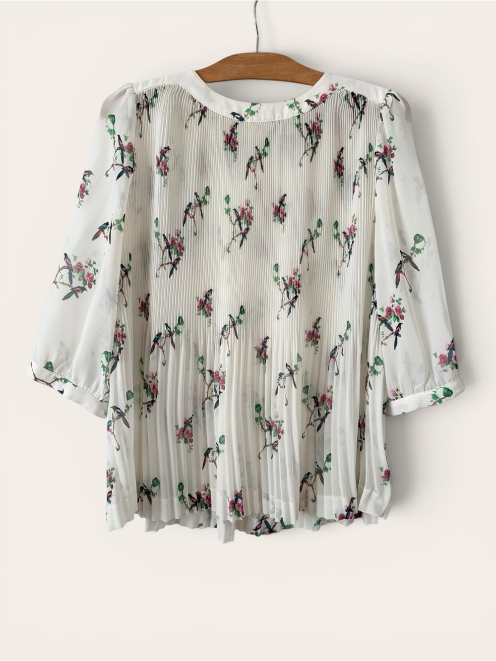 Ted Baker White Sheer Pleated Floral Blouse